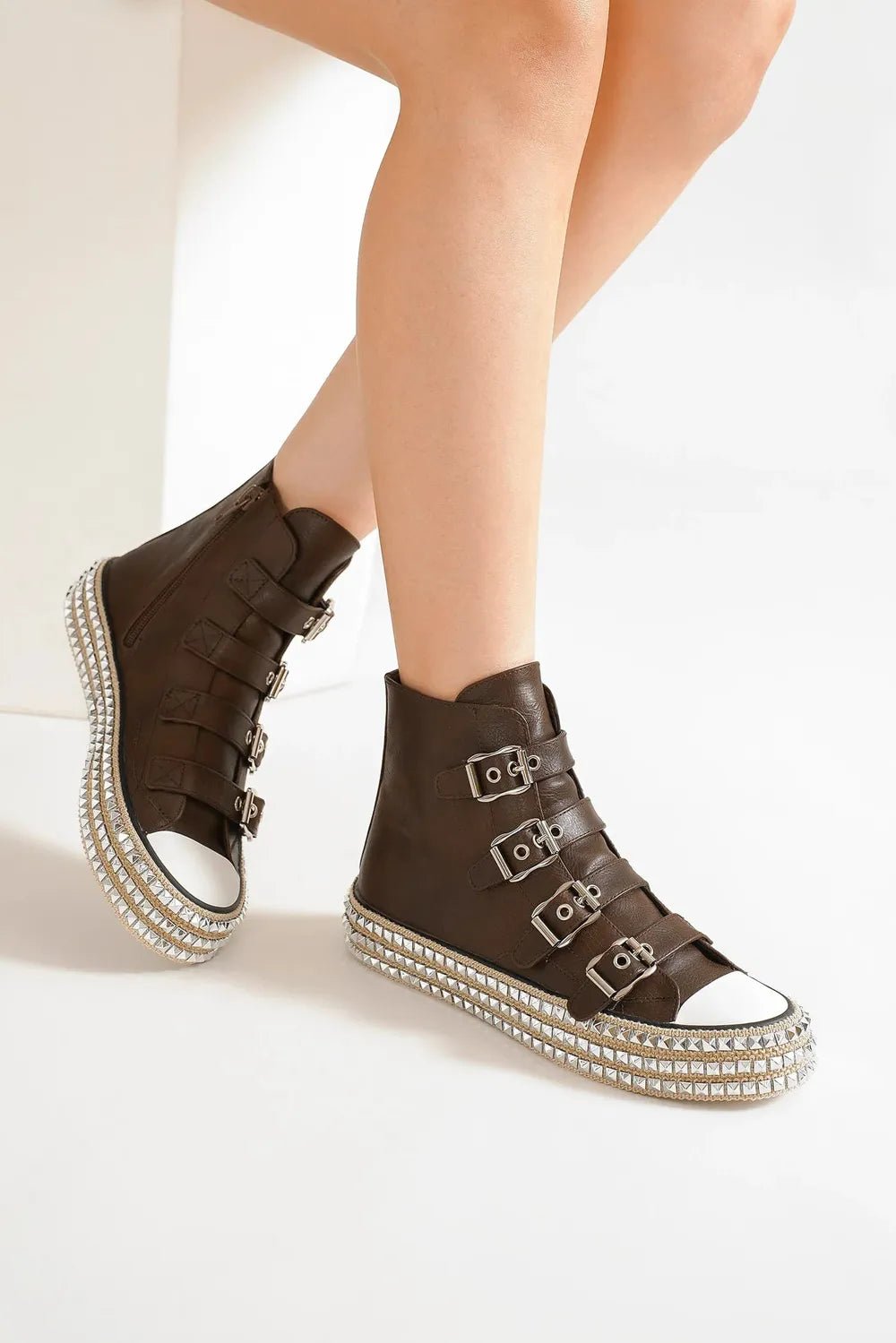 Beast Fashion Multi - Buckle Straps Studded Platform Sneakers - Bela Fils BoutiqueBela Fils Boutique