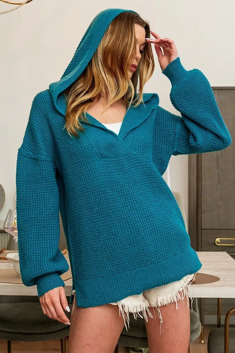 BiBi Raw Edge Detail V - Neck Sweater Hoodie - Bela Fils BoutiqueBela Fils Boutique