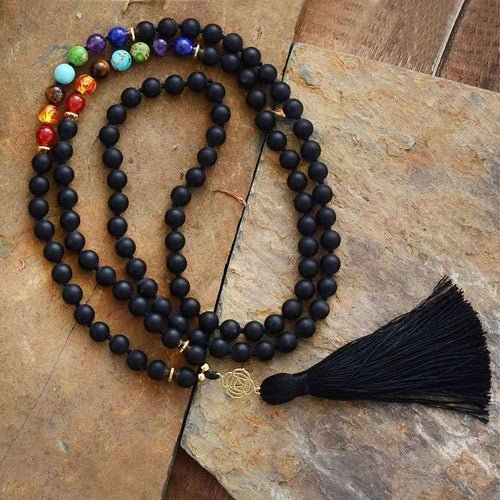 Black Onyx 7 Chakra Mala Necklace 108 Beads - Bela Fils BoutiqueNecklacesBela Fils Boutique