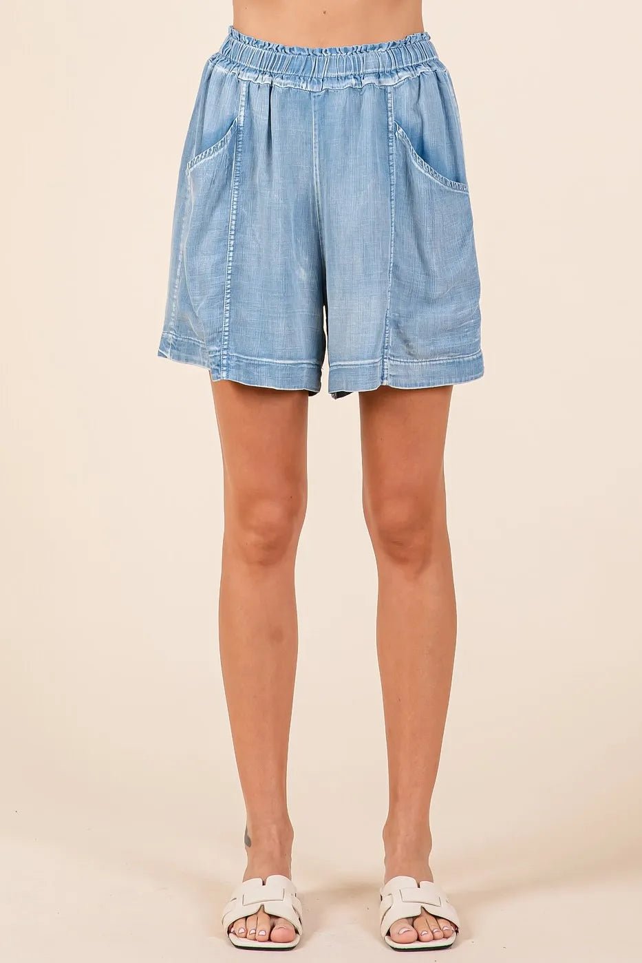 Mittoshop Washed Chambray Elastic Waist Easy Fit Shorts - Bela Fils BoutiqueBela Fils Boutique