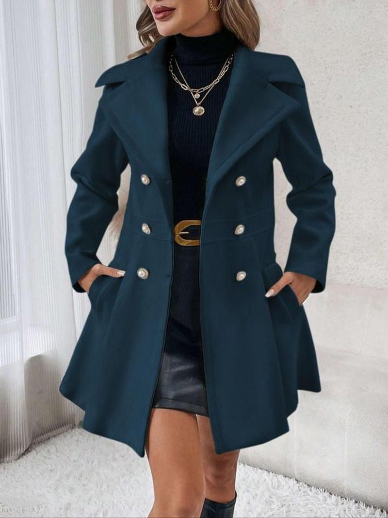 Women'S Solid Color Double Button Lapel Coat, Elegant Fashion Long Sleeve Pocket Design Coat for Daily Outdoor Wear, Women Clothing for Fall & Winter - Bela Fils BoutiqueBela Fils Boutique