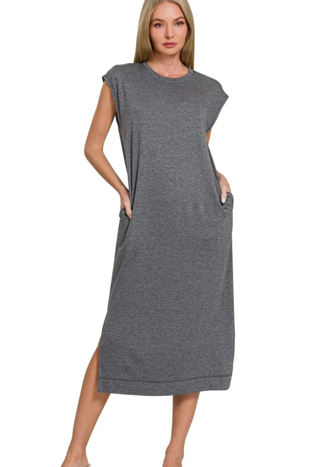 Zenana French Terry Sleeveless Round Neck Midi Dress - Bela Fils BoutiqueBela Fils Boutique