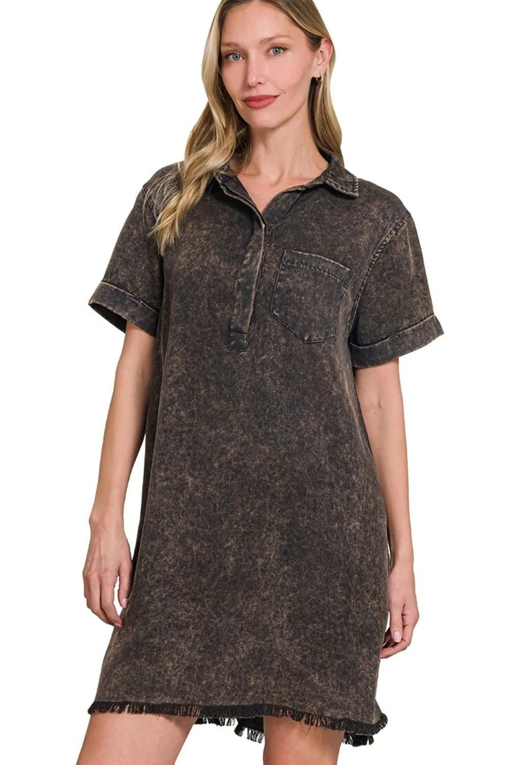 Zenana Tencel Mineral Washed Collared Shirts Dress - Bela Fils BoutiqueBela Fils Boutique