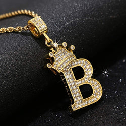 A-Z Letters Necklace Crown Necklace for Men Women 18K Gold Plated Letters Pendants with 23'' Chain Hip Hop Alphabet Name Jewelry Mom Gifts
