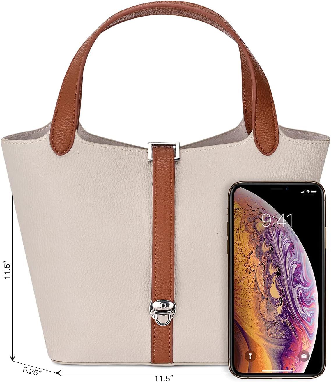 Clutch Bag for Women, Vintage PU Leather Bucket Evening Handbag, Top-Handle Chic Purses (White)