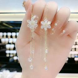 Luxury Shiny Zircon Long Tassel Earrings for Women Exquisite Black Water Drop Earrings Girls Bridal Party Wedding Jewelry Gift