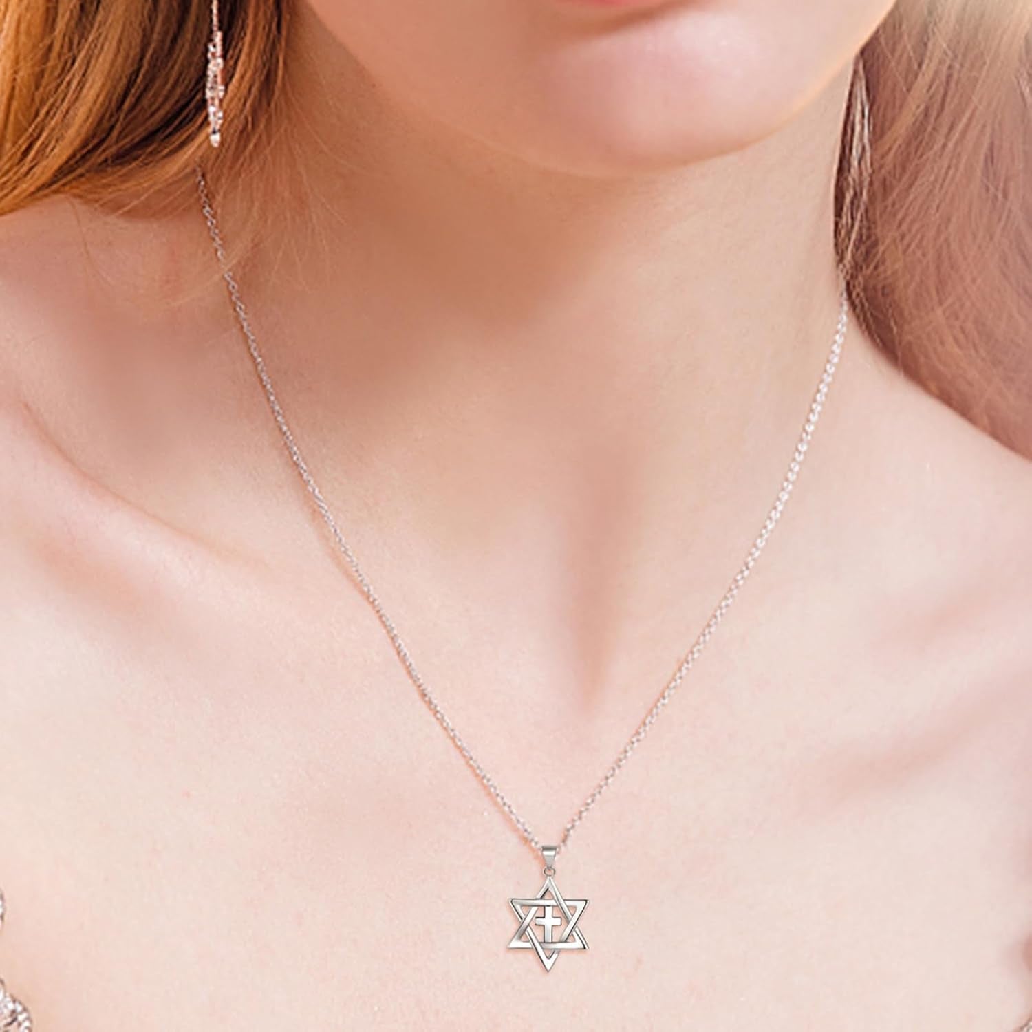 Jewish Messianic Necklace for Women and Men, Silver / 18K Gold Plated Small Star of David and Cross Pendant Jewelry, Chain Length 18
