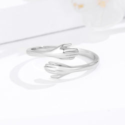 925 Sterling Silver Rings for Women Men or Unisex Silver Hugging Hands Open Ring Jewelry Hug Hands Statement Rings Bands Size