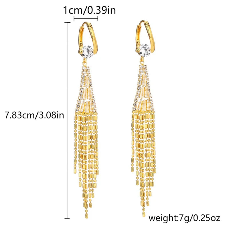 Luxury Shiny Zircon Long Tassel Earrings for Women Exquisite Black Water Drop Earrings Girls Bridal Party Wedding Jewelry Gift