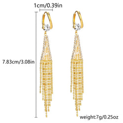 Luxury Shiny Zircon Long Tassel Earrings for Women Exquisite Black Water Drop Earrings Girls Bridal Party Wedding Jewelry Gift