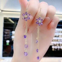Luxury Shiny Zircon Long Tassel Earrings for Women Exquisite Black Water Drop Earrings Girls Bridal Party Wedding Jewelry Gift
