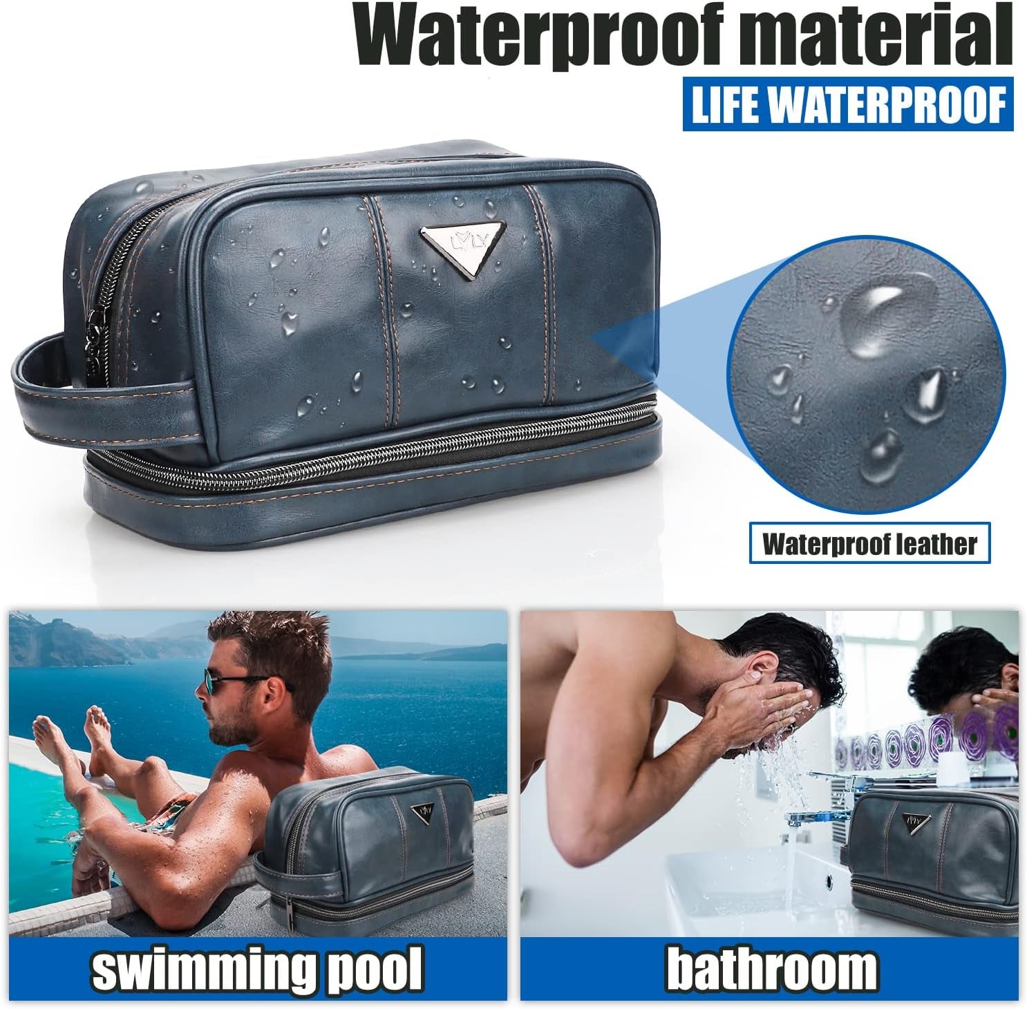 Men'S Toiletry Bag, Travel Toiletry Bag for Men, Large Leather Dopp Kit for Men, Shaving Bag for Travel Accessories, Largemens Toiletries Bathroom Organizer, Shaving Kit, Dopp Kit(Blue)