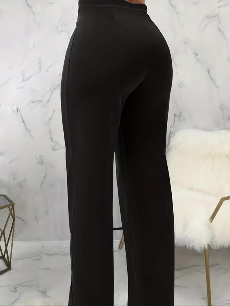 Stylish Plus Size High Waist Wide Leg Pants with Double Button Detail - Comfortable Casual Trousers for Fall & Winter Outdoor Wear
