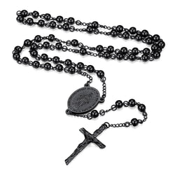 Black Rosary Necklace for Women Men Catholic Virgin Mary Holy Blessed Bead Christian Church Jesus Crucifix Cross Pendant Y Necklace Christmas Jewelry Gift for Mother