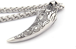 Viking Wolf Tooth Strength Pendant Necklace 4Mm Keel Chain Stainless Steel Asatru Pagan Jewelry for Men Women