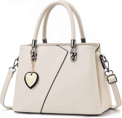 Womens Leather Handbags Purse Top-Handle Bags Contrast Color Stitching Totes Satchel Shoulder Bag for Ladies