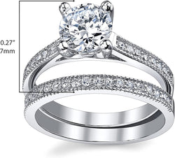 1.25 Carat round Brilliant Cubic Zirconia Sterling Silver 925 Wedding Engagement Ring Band Set Sizes 4 to 11