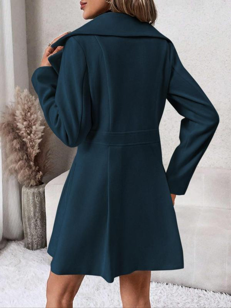 Women'S Solid Color Double Button Lapel Coat, Elegant Fashion Long Sleeve Pocket Design Coat for Daily Outdoor Wear, Women Clothing for Fall & Winter