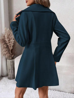 Women'S Solid Color Double Button Lapel Coat, Elegant Fashion Long Sleeve Pocket Design Coat for Daily Outdoor Wear, Women Clothing for Fall & Winter