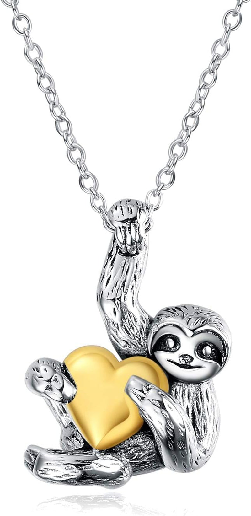 Sloth Gifts Sterling Silver Sloth Necklace Heart Crystal Sloth Jewelry for Women Girls Men Christmas Gifts