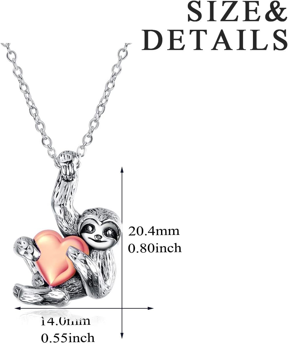 Sloth Gifts Sterling Silver Sloth Necklace Heart Crystal Sloth Jewelry for Women Girls Men Christmas Gifts