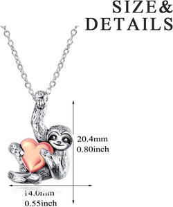 Sloth Gifts Sterling Silver Sloth Necklace Heart Crystal Sloth Jewelry for Women Girls Men Christmas Gifts