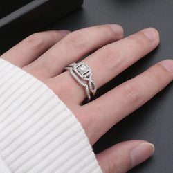 Wedding Ring Set for Women Halo CZ Sterling Silver Engagement Ring and Matching Band