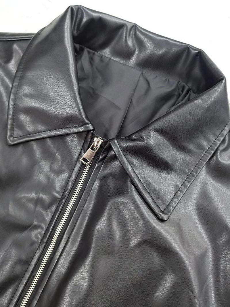 Chic Women's Faux Leather Jacket with Pockets - Stylish Long Sleeve Collared Outerwear for Fall & Winter