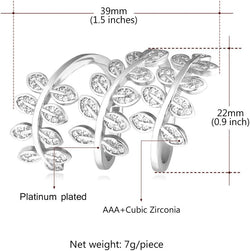 Statement Rings Cocktail Party Jewelry Platinum or 18K Gold Plated Adjustable Clear CZ Long Leaf Ring for Men Women