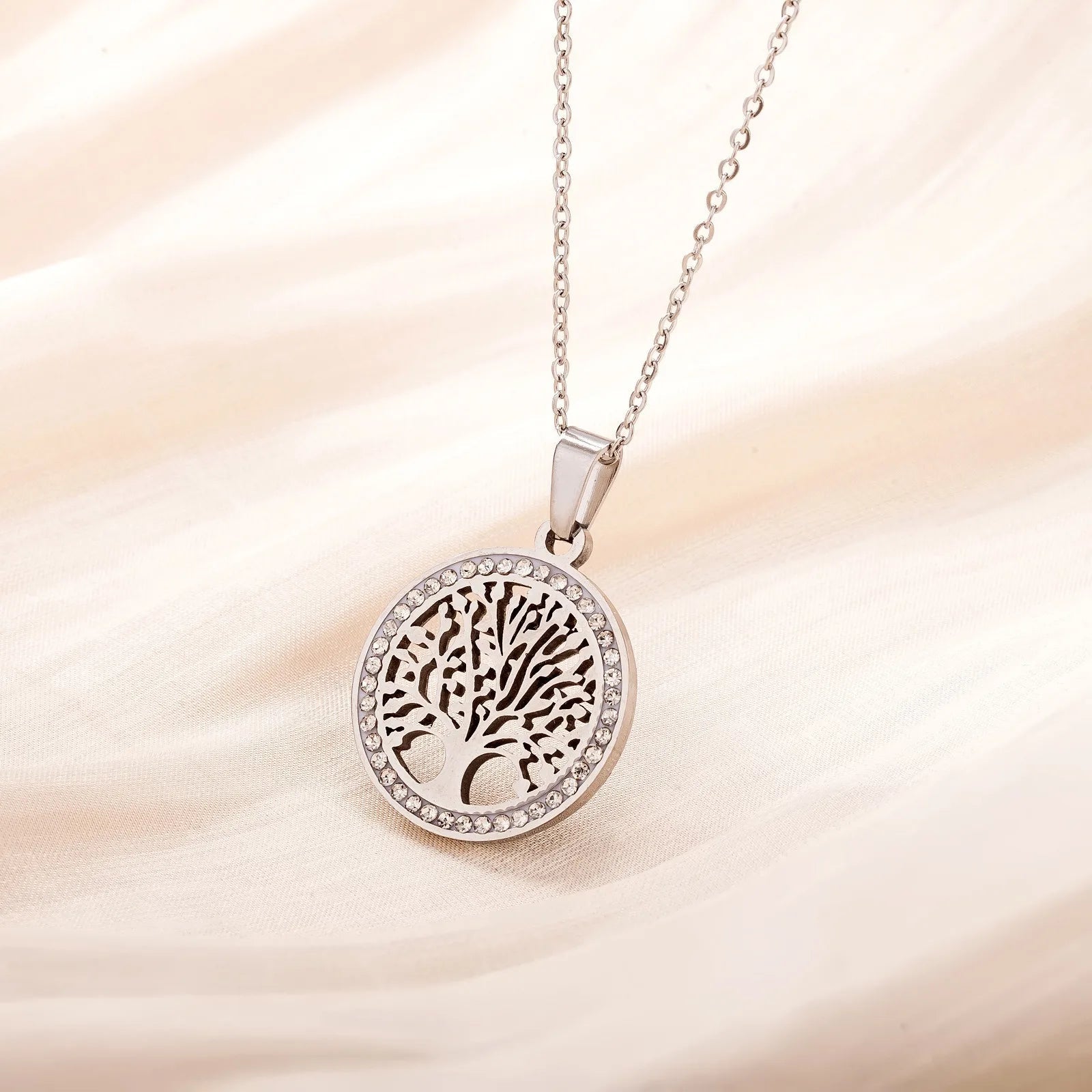 1Pair Stainless Steel Chain Micro Inlaid Zircon Earrings Life Tree Pendant Hip - Hop Women'S Necklace Jewelry Tree of Life Pendant - Bela Fils BoutiqueBela Fils Boutique
