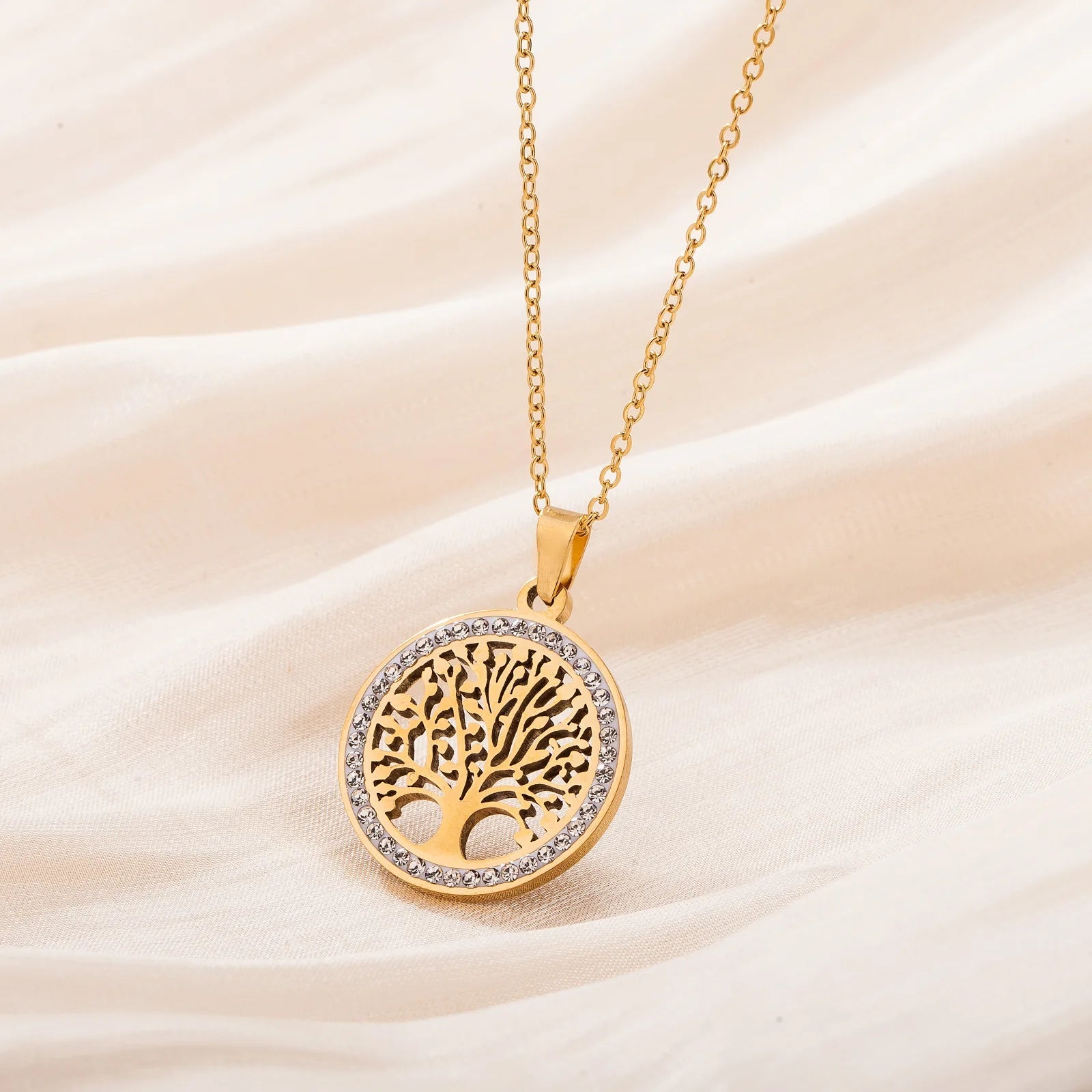 1Pair Stainless Steel Chain Micro Inlaid Zircon Earrings Life Tree Pendant Hip - Hop Women'S Necklace Jewelry Tree of Life Pendant - Bela Fils BoutiqueBela Fils Boutique
