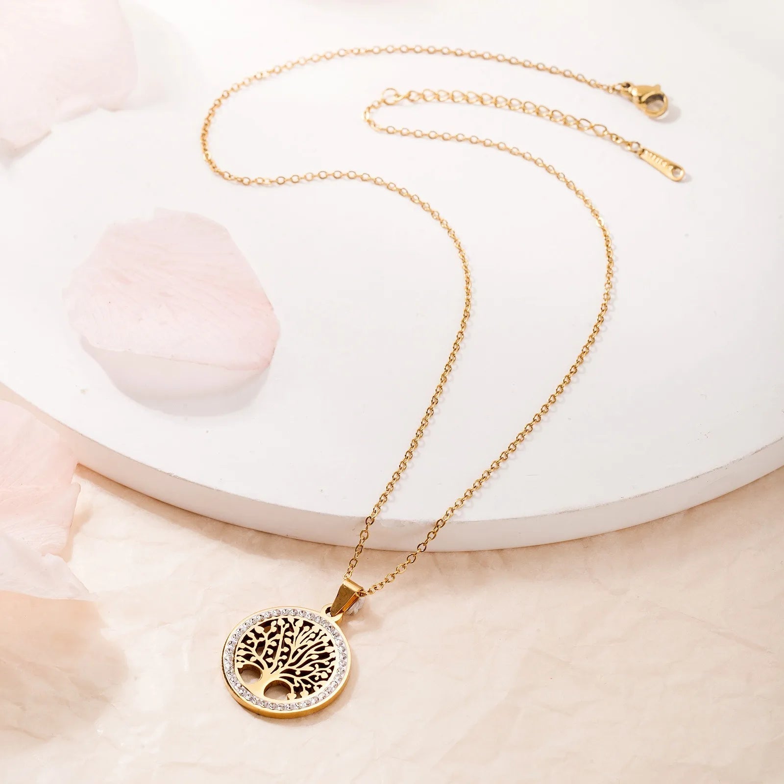 1Pair Stainless Steel Chain Micro Inlaid Zircon Earrings Life Tree Pendant Hip - Hop Women'S Necklace Jewelry Tree of Life Pendant - Bela Fils BoutiqueBela Fils Boutique