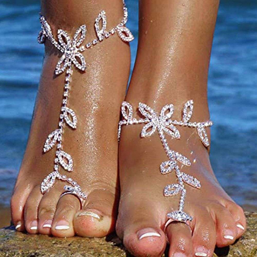 1PC Beach Wedding Jewelry Anklet with Rhinestone Toe Ring Leaf Bridal - Bela Fils BoutiqueOther AccessoriesBela Fils Boutique