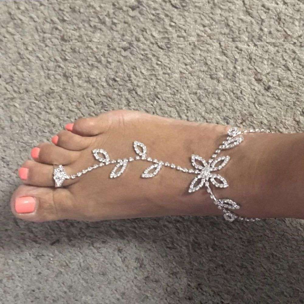 1PC Beach Wedding Jewelry Anklet with Rhinestone Toe Ring Leaf Bridal - Bela Fils BoutiqueOther AccessoriesBela Fils Boutique