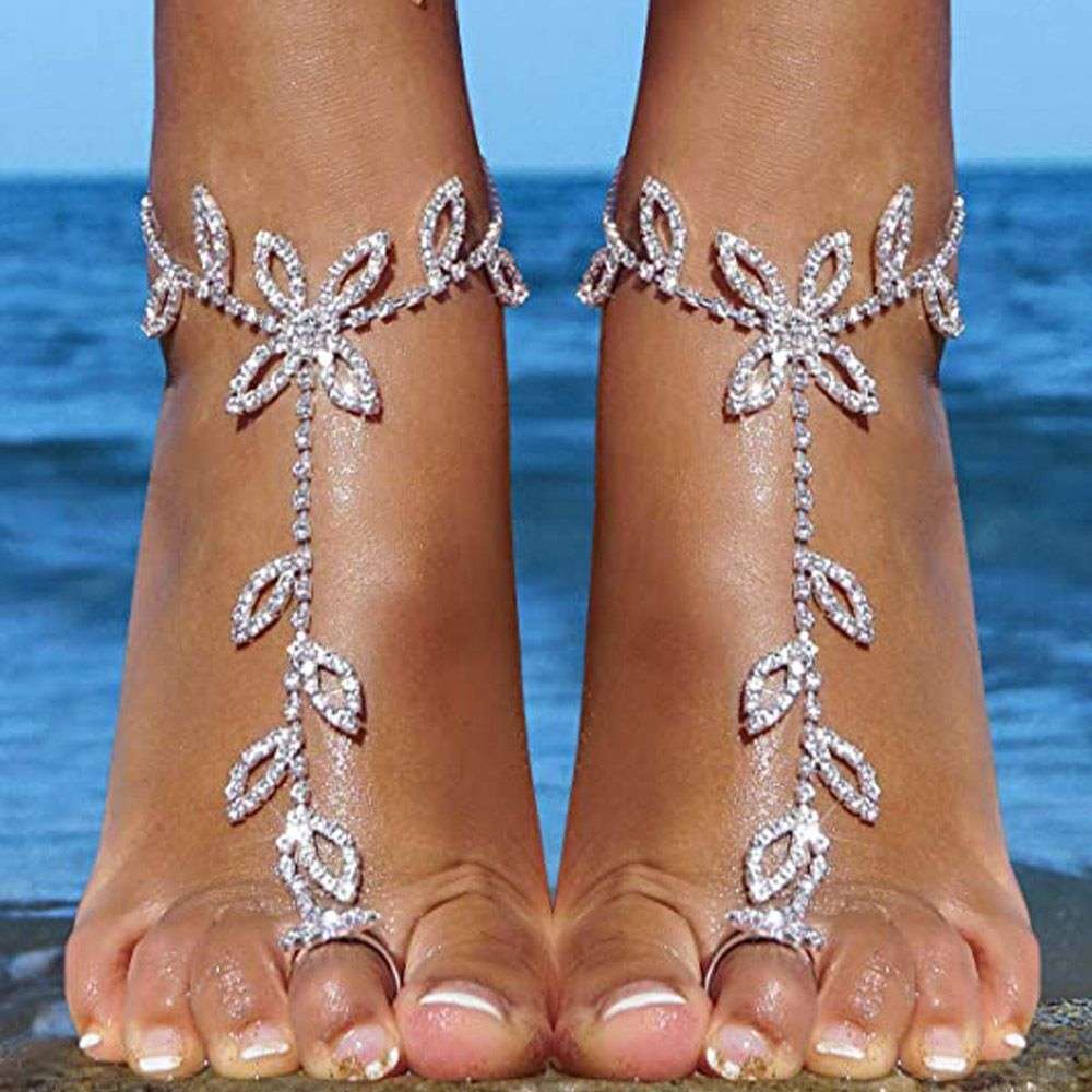 1PC Beach Wedding Jewelry Anklet with Rhinestone Toe Ring Leaf Bridal - Bela Fils BoutiqueOther AccessoriesBela Fils Boutique