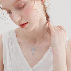 Cross Necklace 925 Sterling Silver Celtic Knot Cross Necklace with round Shape Turquoise Pendant Jewelry Gifts for Women