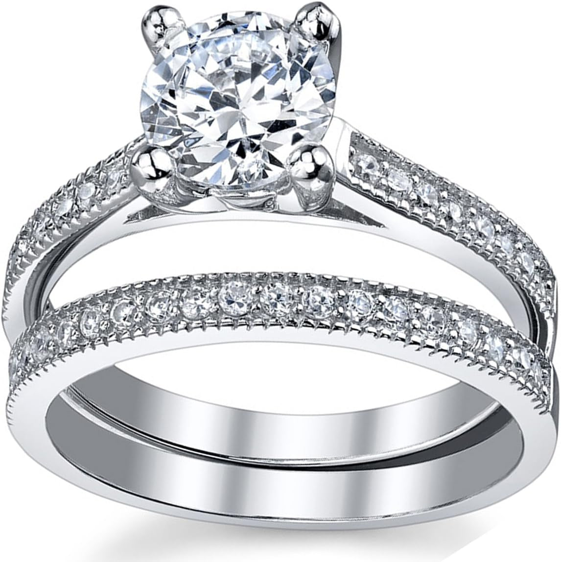 1.25 Carat round Brilliant Cubic Zirconia Sterling Silver 925 Wedding Engagement Ring Band Set Sizes 4 to 11