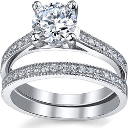 1.25 Carat round Brilliant Cubic Zirconia Sterling Silver 925 Wedding Engagement Ring Band Set Sizes 4 to 11