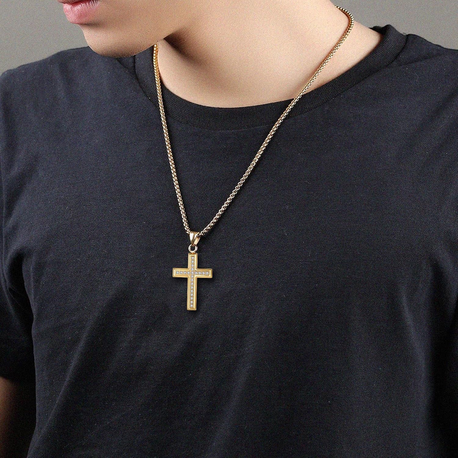 Men'S Cross Necklace 316L Stainless Steel Jesus Ankh Pendant Rolo Chain Jewelry