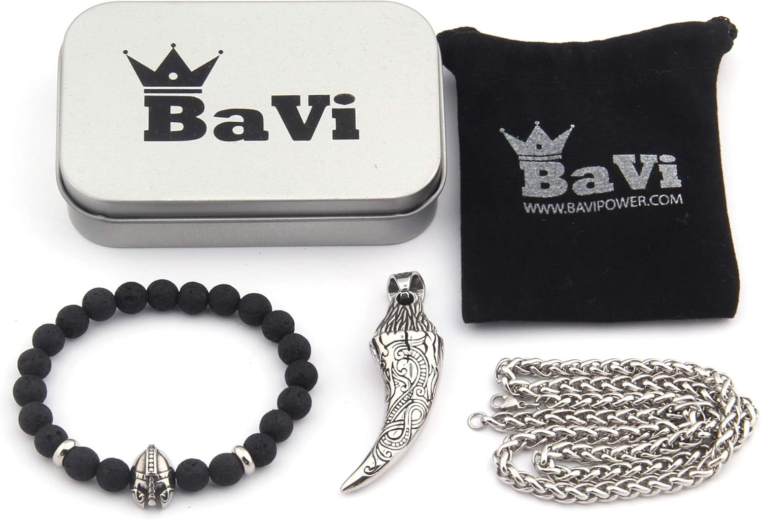 Viking Wolf Tooth Strength Pendant Necklace 4Mm Keel Chain Stainless Steel Asatru Pagan Jewelry for Men Women