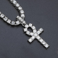 18K Gold Iced Out Cross Pendant 316L Stainless Steel Cuban Link Chain Necklace for Men(Silver Tennis Cross Chain 20Inch)