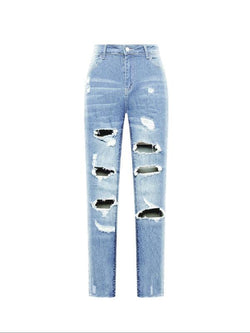 Stylish Plus Size Distressed Ripped Jeans for Women - Casual Denim for All Seasons, Perfect for Outdoor Wear and Street Style