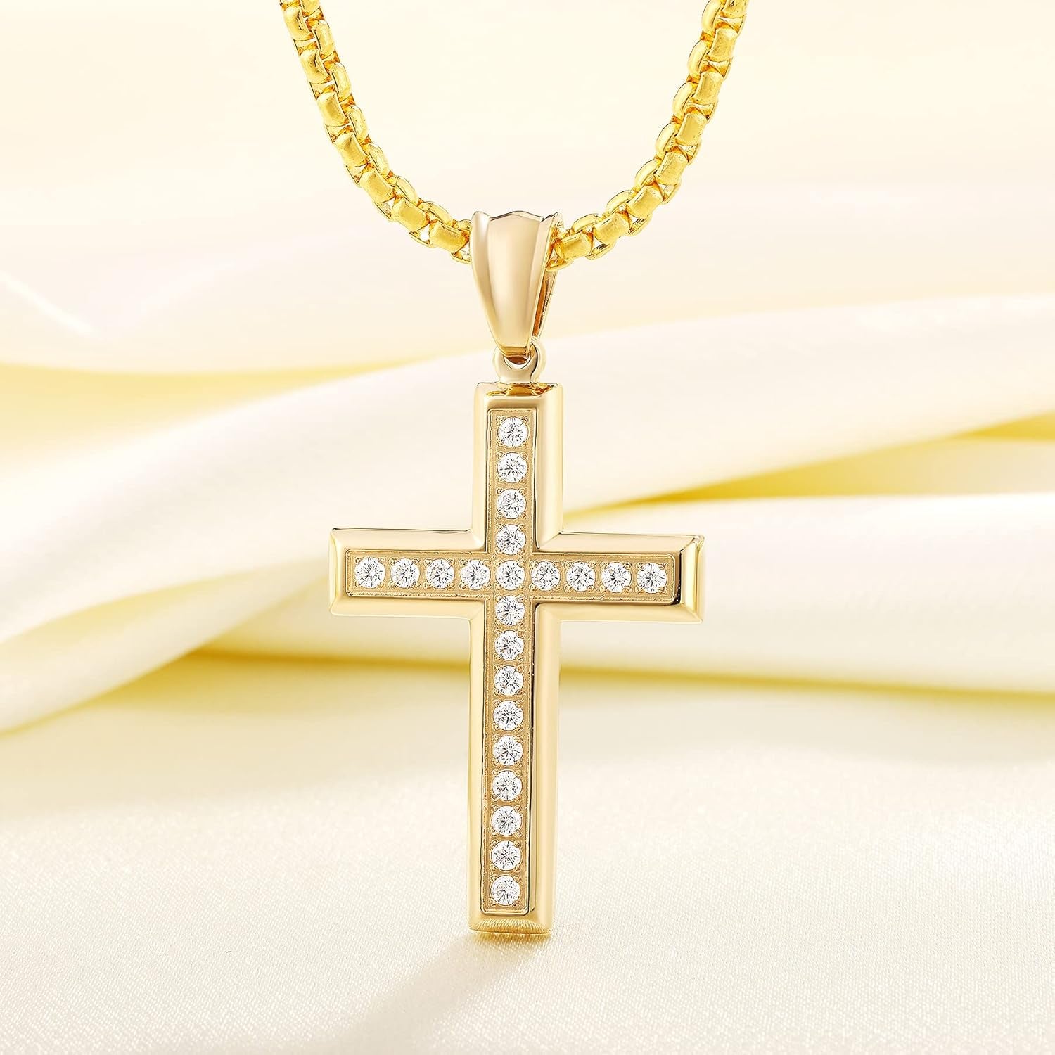 Men'S Cross Necklace 316L Stainless Steel Jesus Ankh Pendant Rolo Chain Jewelry