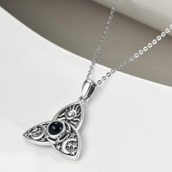 Triple Moon Goddess Triquetra Necklace Sterling Silver I Love You 100 Languages Pentagram Pentacle Pendant Necklace Pagan Wiccan Jewelry for Women Men