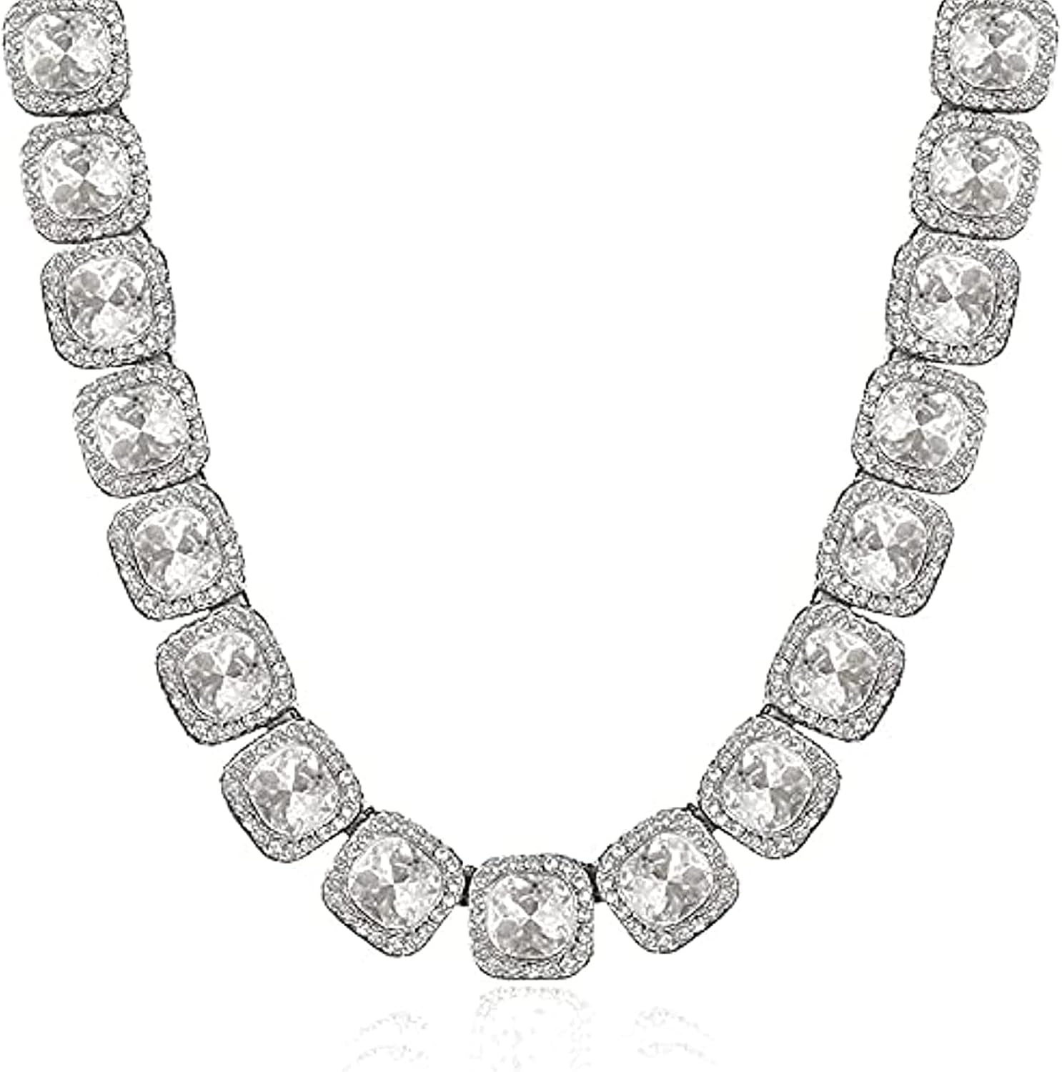 12Mm Iced Out Square Tennis Chain Baguette Chain Cubic Zircon 1 Row Clustered Diamond Tennis Necklace Bracelet Hip Hop Jewelry with Giftbox for Men Women