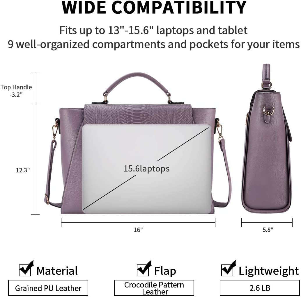 Briefcase for Women 15.6 Laptop Bag Business Messenger Bag Work Tote Bag Professional Shoulder Purse with Padded Compartment for Tablet Notebook Ultrabook Purple