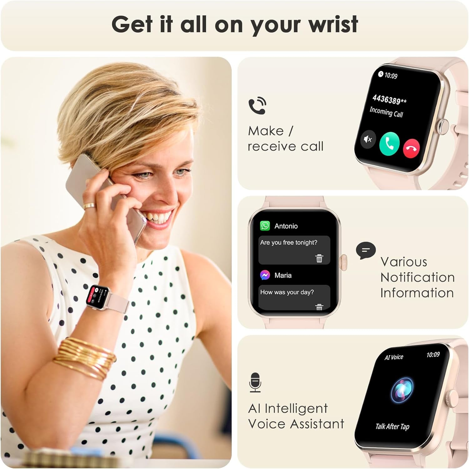 Fitness Tracker 2024 (Answer/Make Call),Smart Watch with 24/7 Heart Rate Blood Oxygen Monitor,Sleep Tracker,100+ Sports Modes,Pedometer,Ip68 Waterproof Activity Trackers for Android&Iphone Women Men