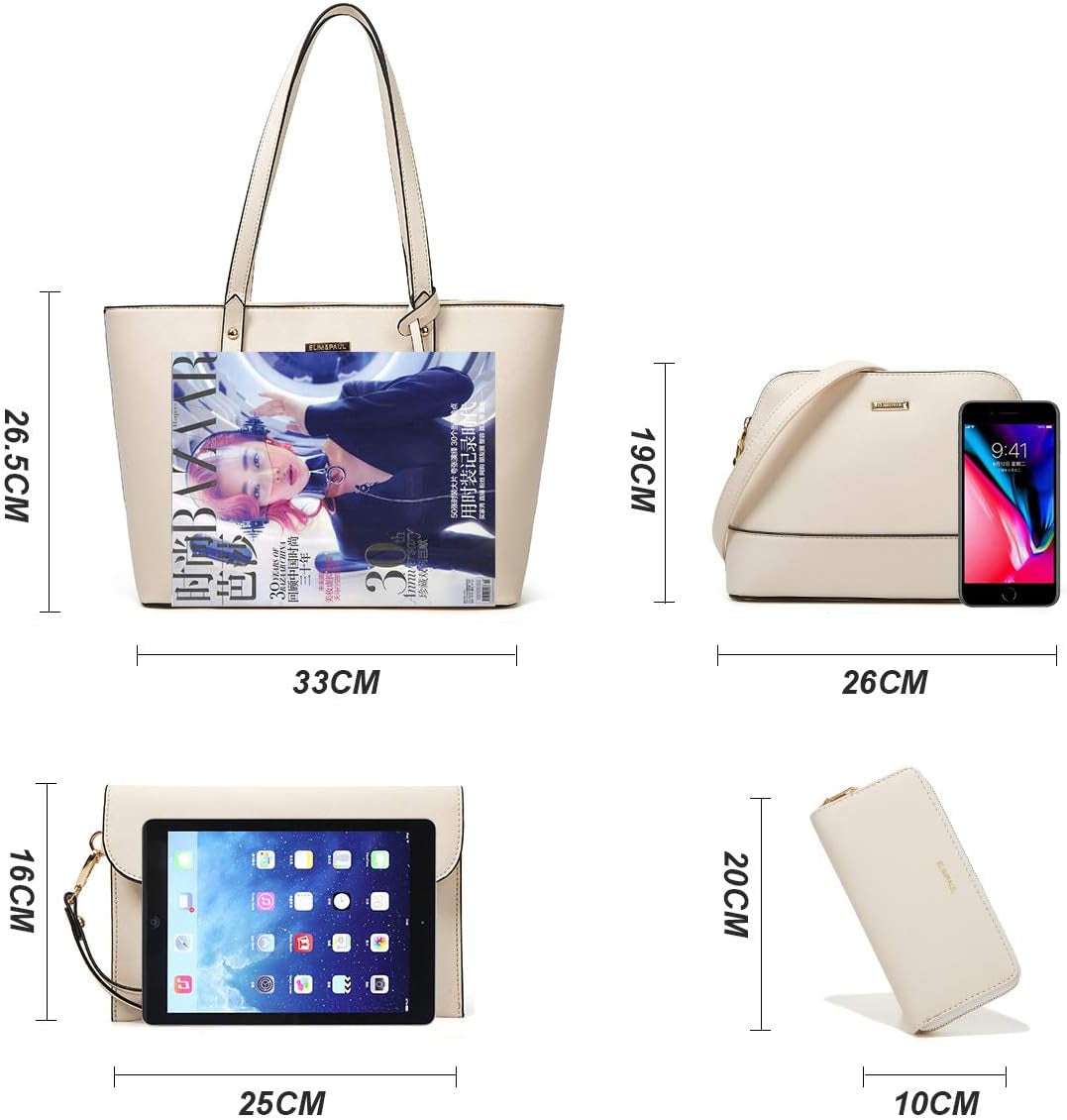 Women Fashion Handbags Wallet Tote Bag Shoulder Bag Top Handle Satchel Purse Set 4Pcs