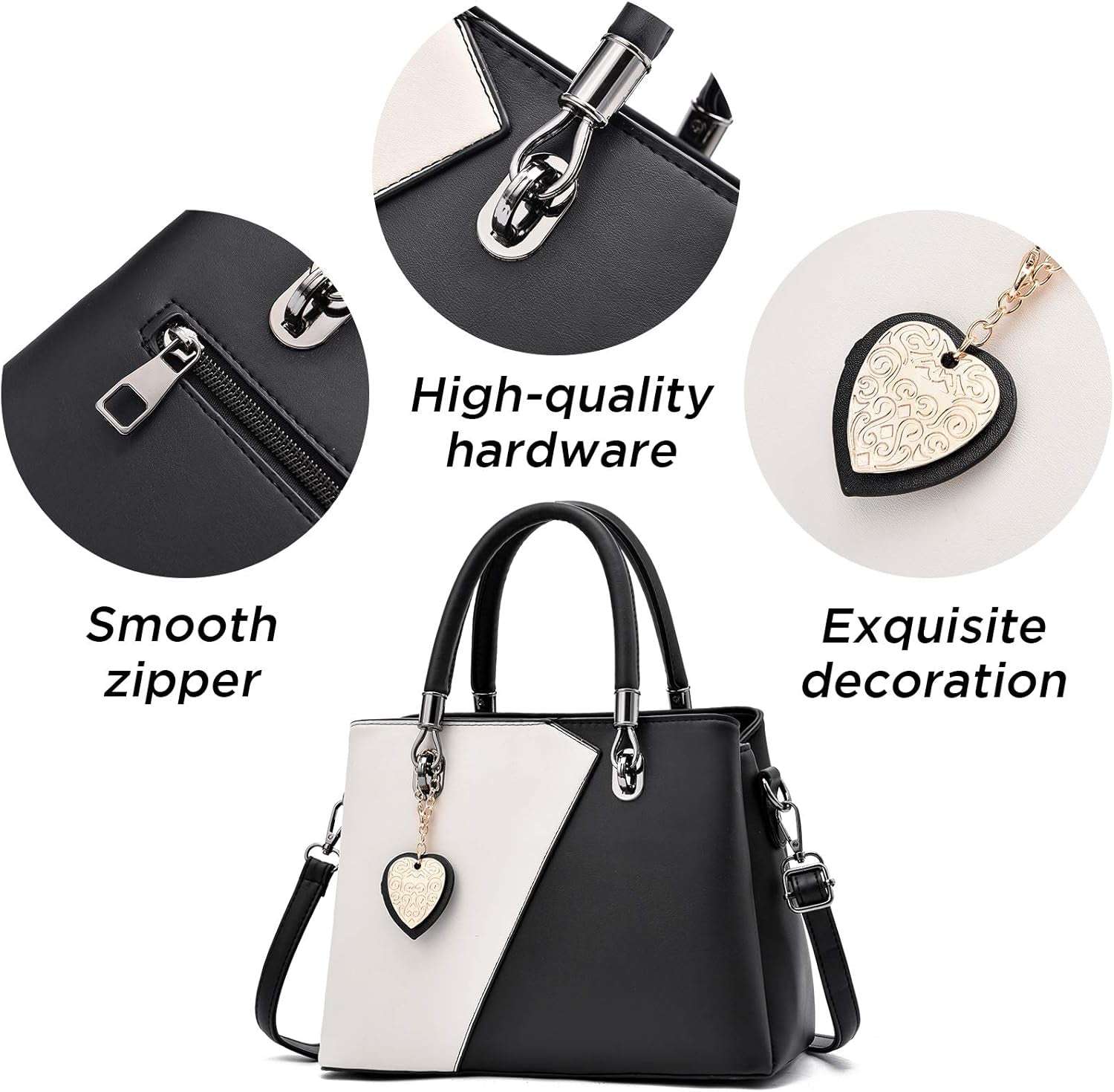 Womens Leather Handbags Purse Top-Handle Bags Contrast Color Stitching Totes Satchel Shoulder Bag for Ladies
