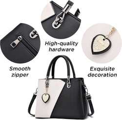 Womens Leather Handbags Purse Top-Handle Bags Contrast Color Stitching Totes Satchel Shoulder Bag for Ladies